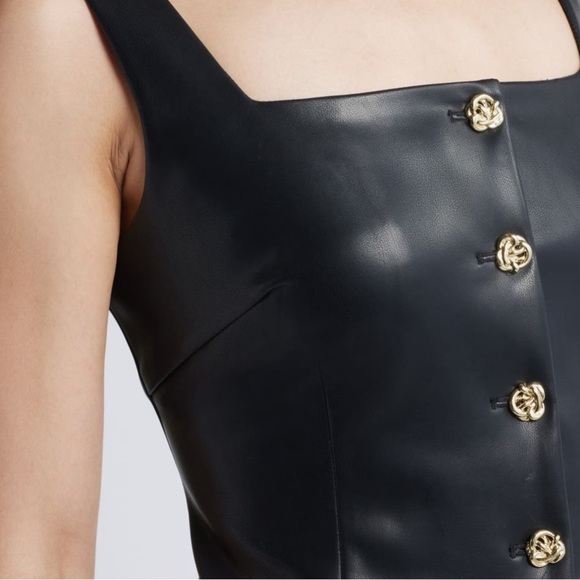 NWT PIXIE MARKET Agatha faux leather vest top in Black w/ golden buttons size XS - Picture 3 of 11